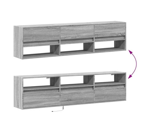 Mueble de TV de pared con LED gris Sonoma 180x31x45 cm