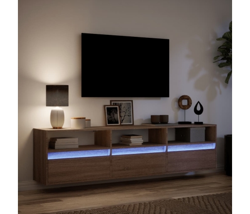 Mueble de TV de pared con LED marrón roble 180x31x45 cm