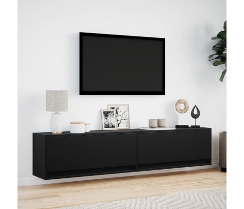 Mueble de TV de pared con LED negro 180x31x38 cm