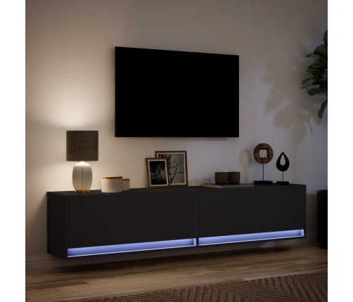 Mueble de TV de pared con LED negro 180x31x38 cm