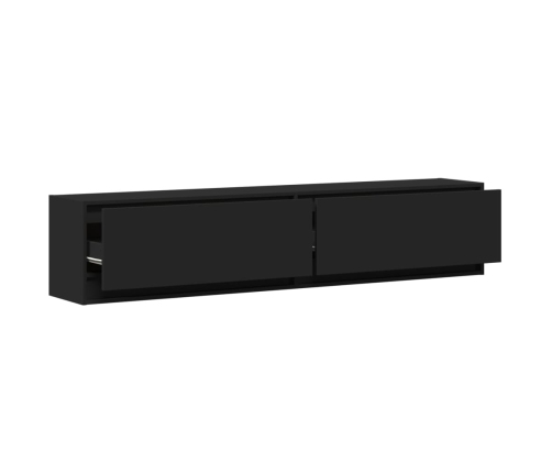 Mueble de TV de pared con LED negro 180x31x38 cm