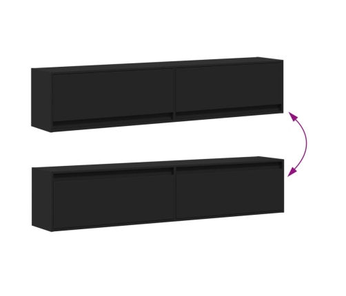 Mueble de TV de pared con LED negro 180x31x38 cm