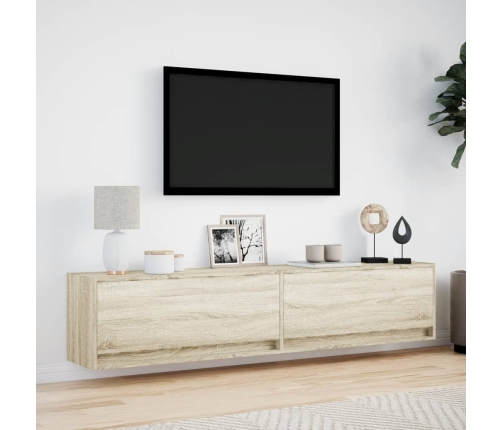 Mueble de TV de pared con LED roble Sonoma 180x31x38 cm