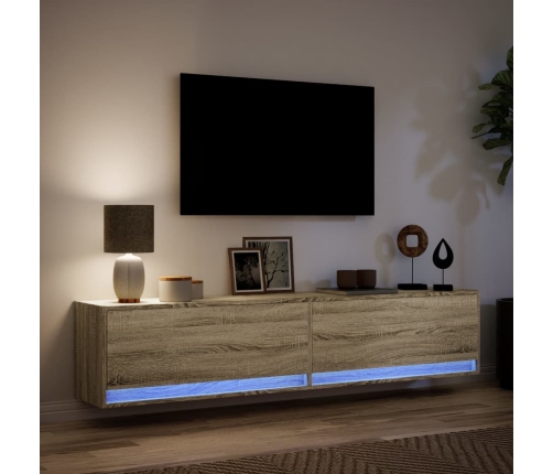 Mueble de TV de pared con LED roble Sonoma 180x31x38 cm