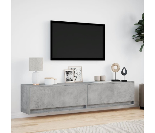 Mueble de TV de pared con LED gris hormigón 180x31x38 cm