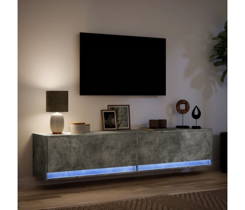 Mueble de TV de pared con LED gris hormigón 180x31x38 cm