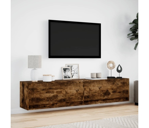 Mueble de TV de pared con LED roble ahumado 180x31x38 cm