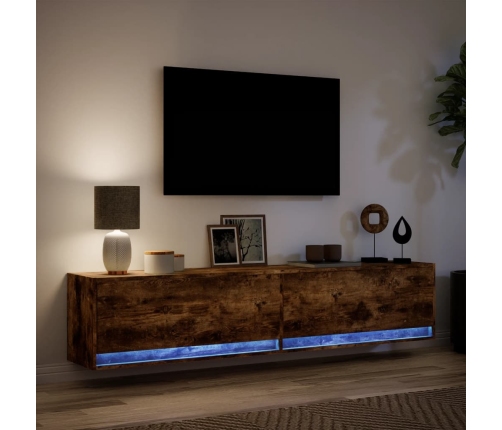 Mueble de TV de pared con LED roble ahumado 180x31x38 cm