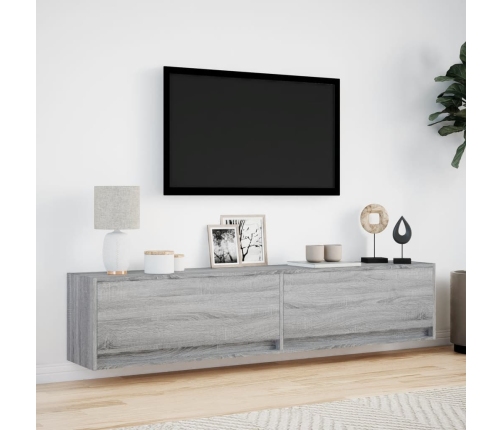 Mueble de TV de pared con LED gris Sonoma 180x31x38 cm