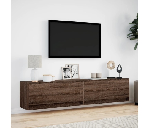 Mueble de TV de pared con LED marrón roble 180x31x38 cm