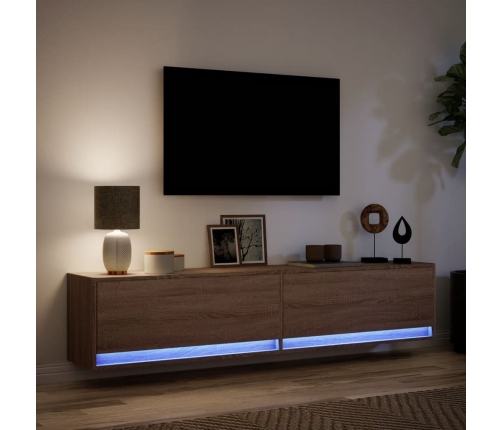 Mueble de TV de pared con LED marrón roble 180x31x38 cm