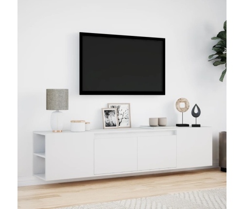 Mueble de TV de pared con luz LED blanco 180x31x39,5 cm