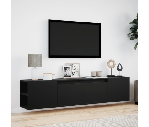 Mueble de TV de pared con luz LED negro 180x31x39,5 cm