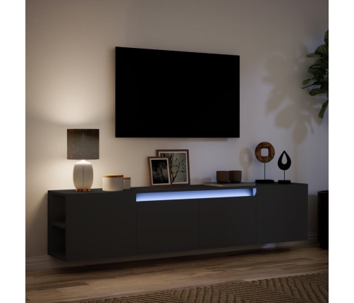 Mueble de TV de pared con luz LED negro 180x31x39,5 cm