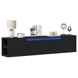 Mueble de TV de pared con luz LED negro 180x31x39,5 cm