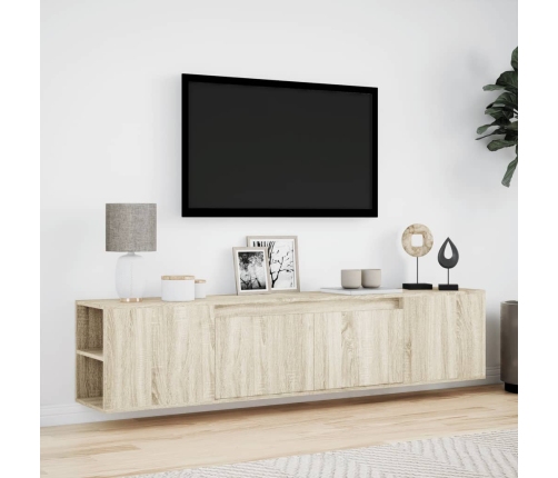 Mueble de TV de pared con luz LED roble Sonoma 180x31x39,5 cm