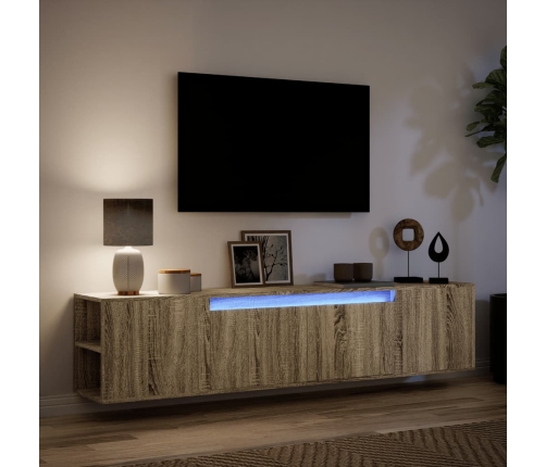 Mueble de TV de pared con luz LED roble Sonoma 180x31x39,5 cm