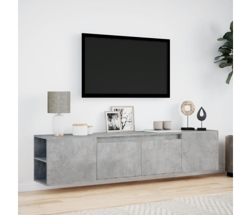 Mueble de TV de pared con luz LED gris hormigón 180x31x39,5 cm