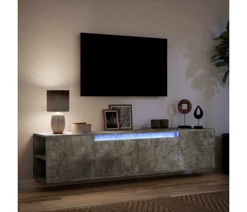 Mueble de TV de pared con luz LED gris hormigón 180x31x39,5 cm