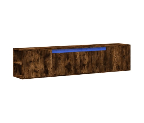 Mueble de TV de pared con luz LED roble ahumado 180x31x39,5 cm