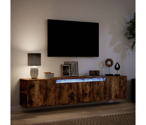 Mueble de TV de pared con luz LED roble ahumado 180x31x39,5 cm