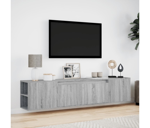 Mueble de TV de pared con luz LED gris Sonoma 180x31x39,5 cm