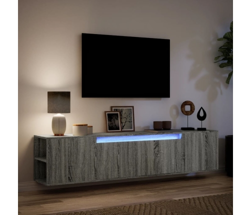 Mueble de TV de pared con luz LED gris Sonoma 180x31x39,5 cm