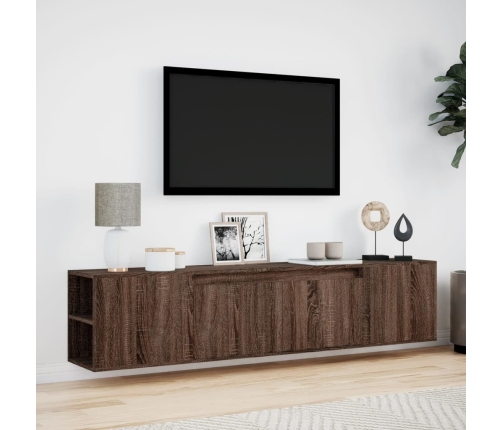 Mueble de TV de pared con luz LED marrón roble 180x31x39,5 cm