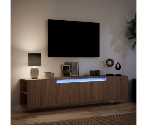 Mueble de TV de pared con luz LED marrón roble 180x31x39,5 cm