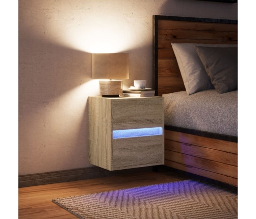 Mesita de noche de pared con luces LED roble Sonoma