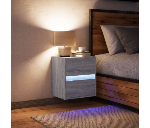 Mesita de noche de pared con luces LED gris Sonoma