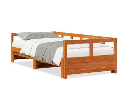 Sofá cama sin colchón madera maciza pino marrón cera 80x200 cm
