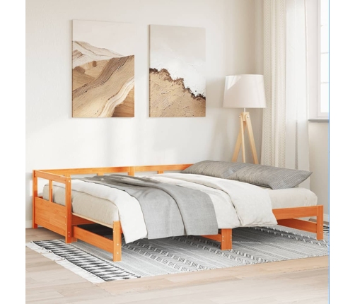 Sofá cama sin colchón madera maciza pino marrón cera 80x200 cm