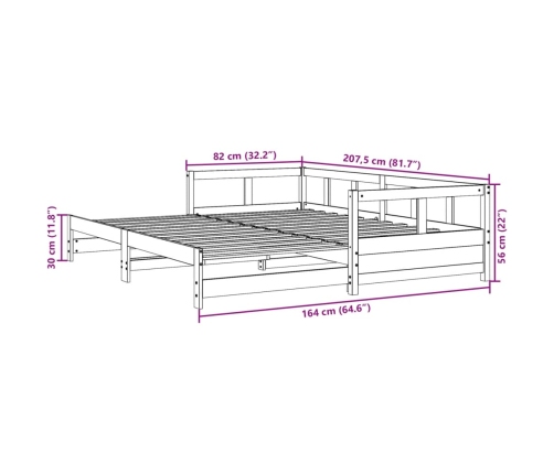 Sofá cama sin colchón madera maciza pino marrón cera 80x200 cm