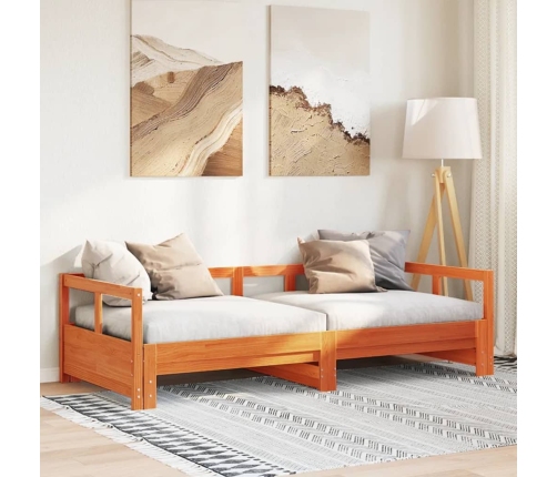 Sofá cama sin colchón madera maciza pino marrón cera 80x200 cm