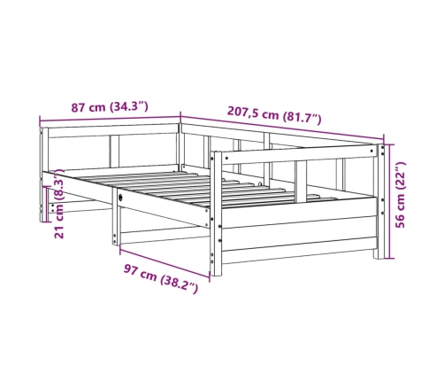 Sofá cama sin colchón madera maciza de pino blanco 80x200 cm