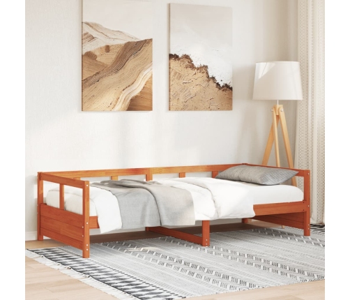 Sofá cama sin colchón madera maciza pino marrón cera 80x200 cm