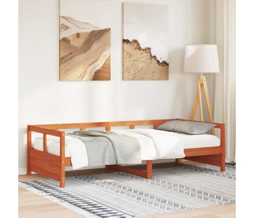 Sofá cama sin colchón madera maciza pino marrón cera 90x200 cm