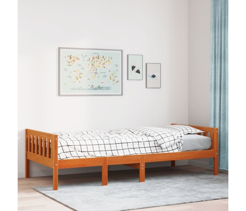 Cama de niños sin colchón madera maciza pino marrón 75x190 cm