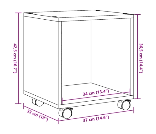 Armario con ruedas madera ingeniería roble Sonoma 37x33x42,5 cm