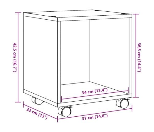 Armario con ruedas madera ingeniería gris Sonoma 37x33x42,5 cm