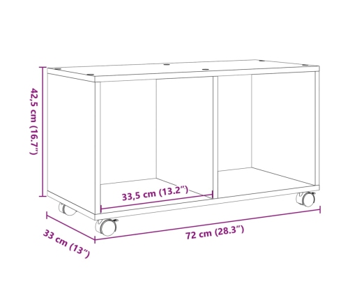 Armario con ruedas madera ingeniería negro 72x33x42,5 cm