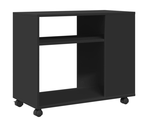 Mesa auxiliar con ruedas madera de ingeniería negra 70x35x60 cm