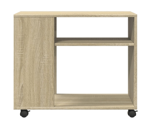 Mesa auxiliar con ruedas madera roble Sonoma 70x35x60 cm