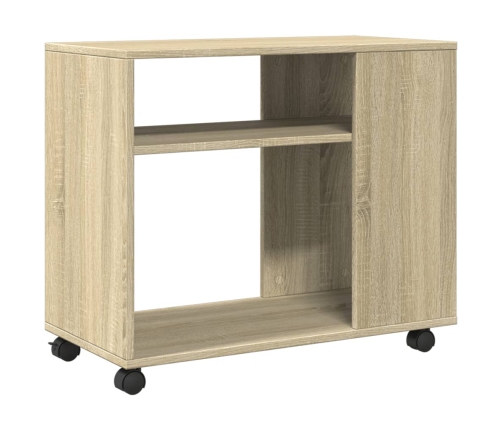 Mesa auxiliar con ruedas madera roble Sonoma 70x35x60 cm