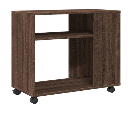 Mesa auxiliar con ruedas madera roble marrón 70x35x60 cm