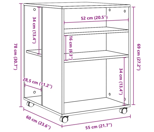 Mesa auxiliar con ruedas madera ingeniería blanco 55x60x78 cm