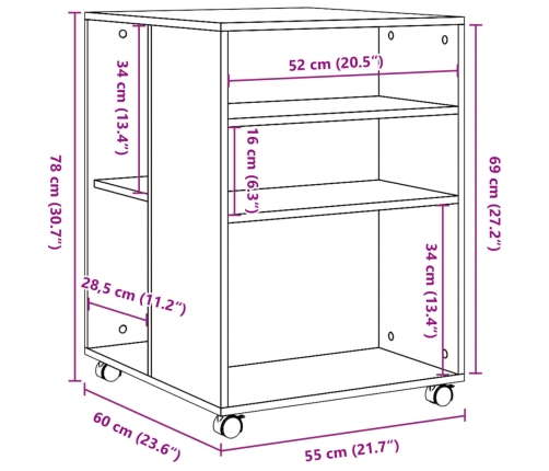 Mesa auxiliar con ruedas madera de ingeniería negra 55x60x78 cm