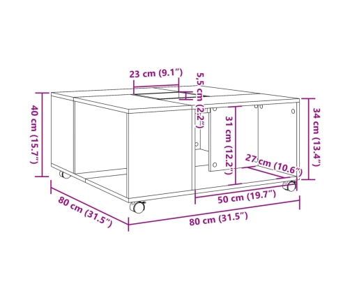 Mesa de centro madera de ingeniería negro 80x80x40 cm