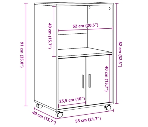 Armario con ruedas madera de ingeniería envejecida 55x40x91 cm